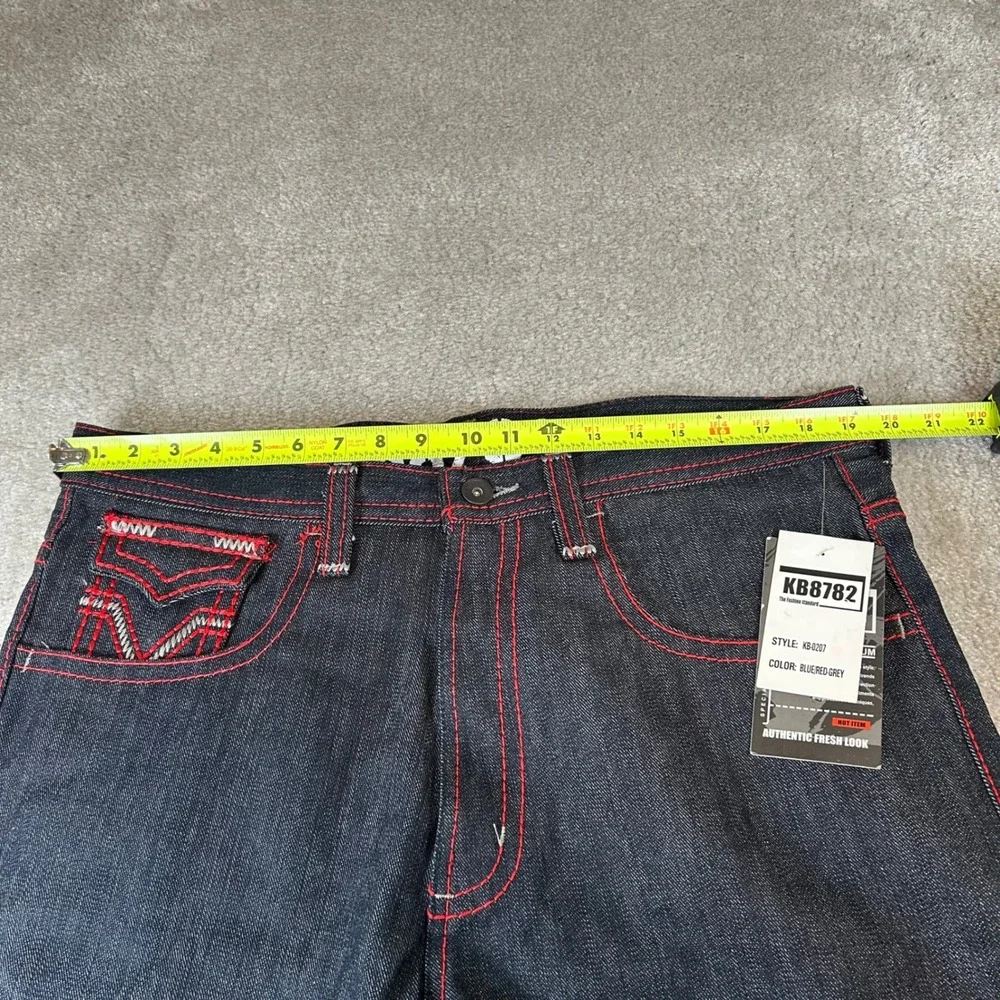 Vintage Y2K KB8782 Jeans Mens 38‎ Blue Red Grey Contrast Stitch Straight Leg NWT